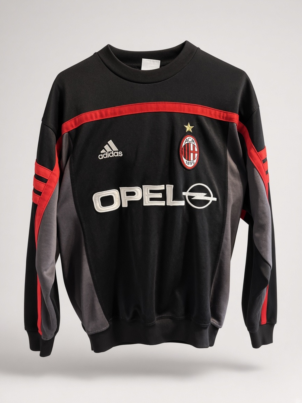AC Milan 1999-2000 adidas Black and Red Crewneck warm up Sweater with Opel Logo